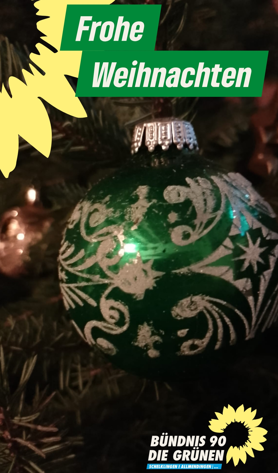 Frohe Weihnachten wünscht der Grüne Ortsverband Schelkingen, Allmendingen, Altheim, Öpfingen, Griesingen